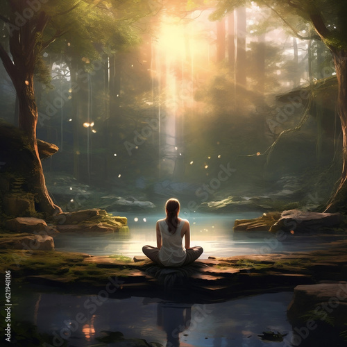 meditation in the lotus position in the serene mountains
