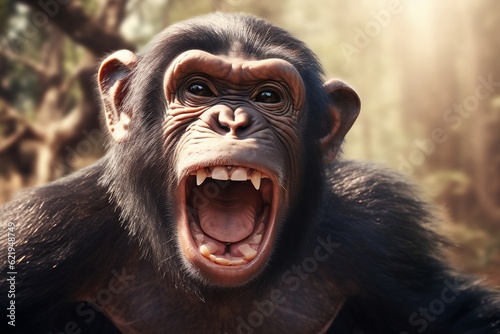 A chimpanzee displaying a range of emotions, a humorous monkey with animated expressions, Generative Ai photo