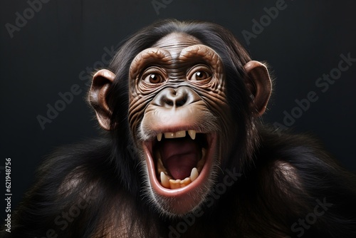 A chimpanzee displaying a range of emotions, a humorous monkey with animated expressions, Generative Ai © Flowstudio
