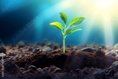 A captivating illustration depicting a young plant emerging from the soil, symbolizing growth and development, Generative Ai