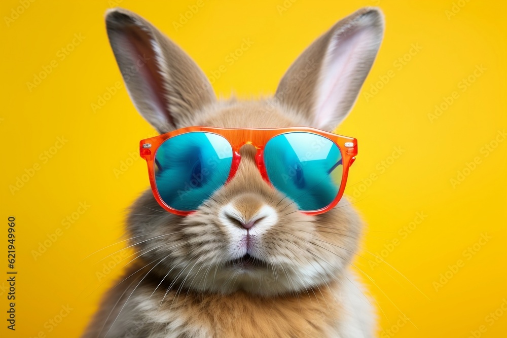 A stylish bunny wearing sunglasses in a vibrant, colorful setting, Generative Ai