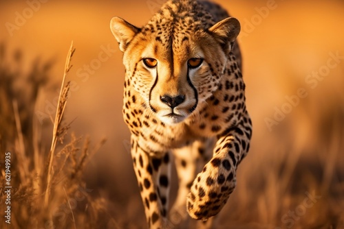 A cheetah stealthily stalking its prey on the savanna, Generative Ai