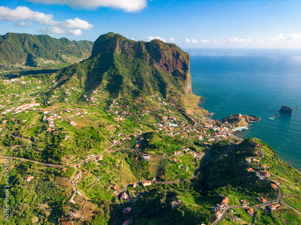 Aerial view of Porto da Cruz town Madeira Portugal