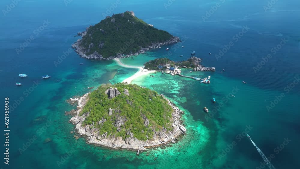 Aerial view of Nang Yuan Island connected by sandbanks off Ko Tao island, Thailand. Aerial view of Nang Yuan Island connected by sandbanks off Ko Tao island, Thailand.