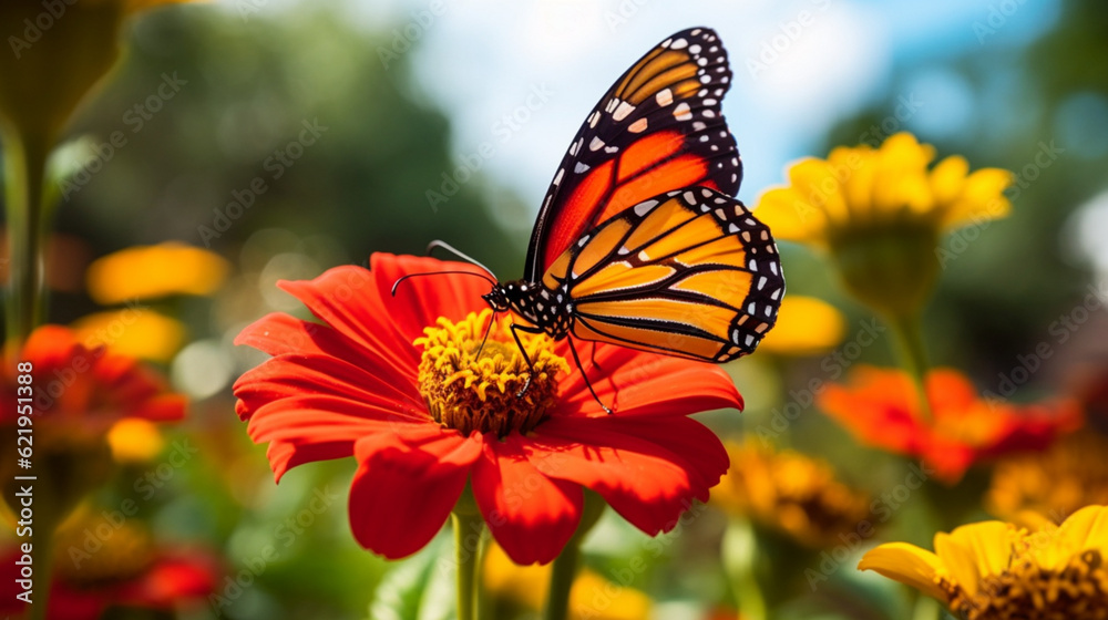 Mnarch butterfly on flower Generative AI Mnarch butterfly on flower Generative AI