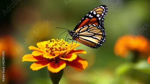 Monarch butterfly on flower Generative AI © Sthefany