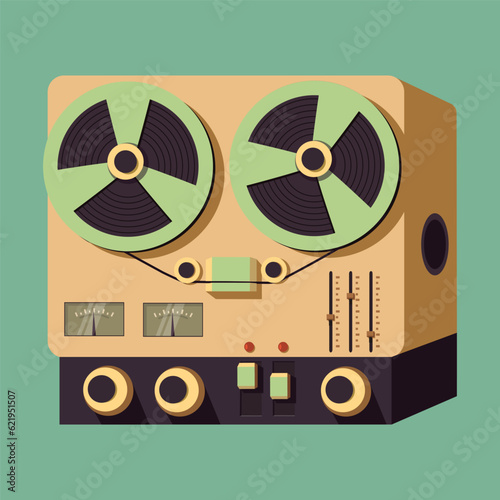 Vintage audio reel to reel tape recorder, vector illustration