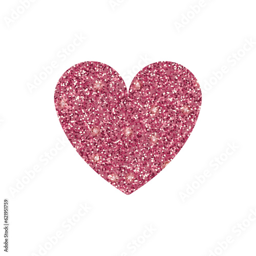 Pink glitter heart shape design element. Sparkle bright love icon in pink glitter texture illustration isolated on white background. Vector 