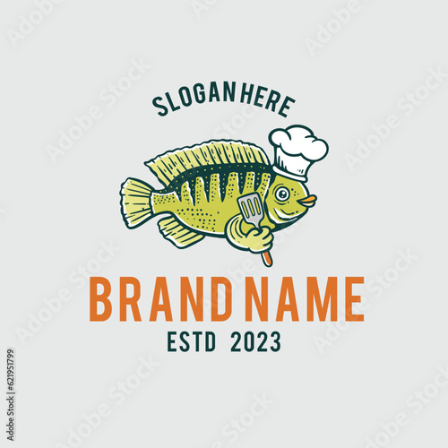 illustration of a fish wearing a chef's hat and holding a spatula