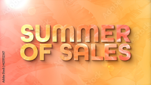 Summer of Sales Typography with Orange Gradient Background and subtle Palm Leaves and Copy Space