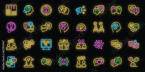 Argument icons set outline vector. Scream angry. Woman mind neon color on black