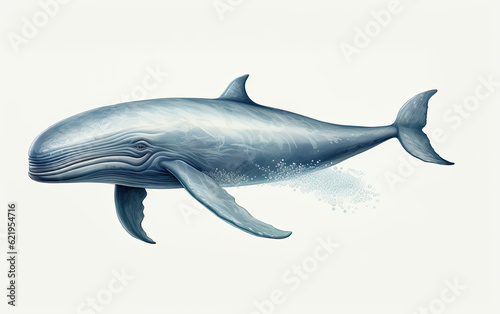 A small illustration of a blue whale on a grey background. © hugo