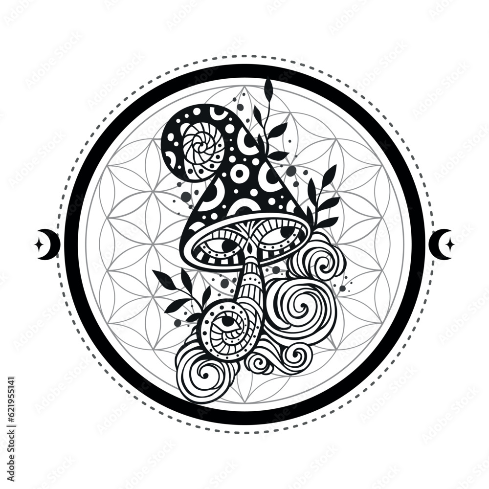 Magic Mushrooms Psychedelic Poster Sacred Geometry Vector magic-mushrooms-psychedelic-poster-sacred-geometry-vector