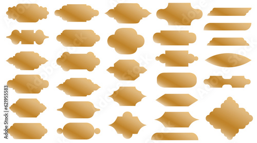 Set of gold Islamic ramadan kareem and eid mubarak windows and labels. vector elements