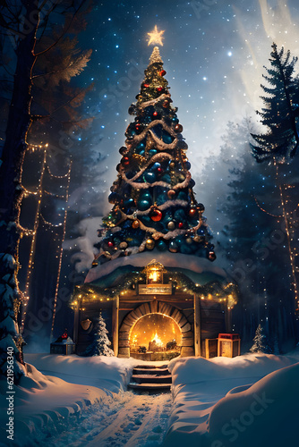 Santas Grotto Christmas Card Illustration