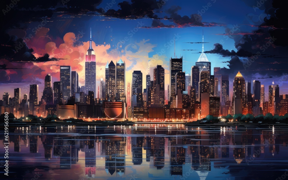 Fototapeta premium Cityscape painting Manhattan skyline.