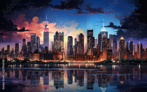 Cityscape painting Manhattan skyline. © hugo