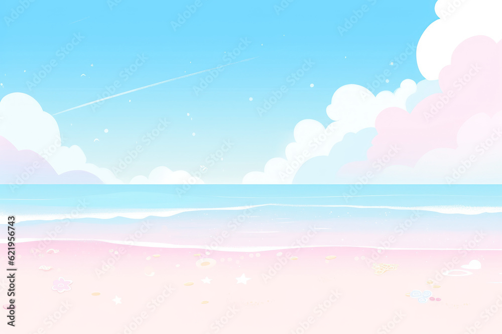 Drawing minimal pastel tropical beach background. Summer concept. Generative ai. Drawing minimal pastel tropical beach background. Summer concept. Generative ai.