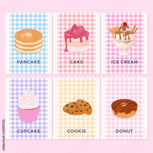 Bakery label collection with pastel checkered pattern