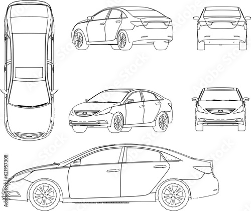 Vector sketch of family city car cartoon illustration for outing