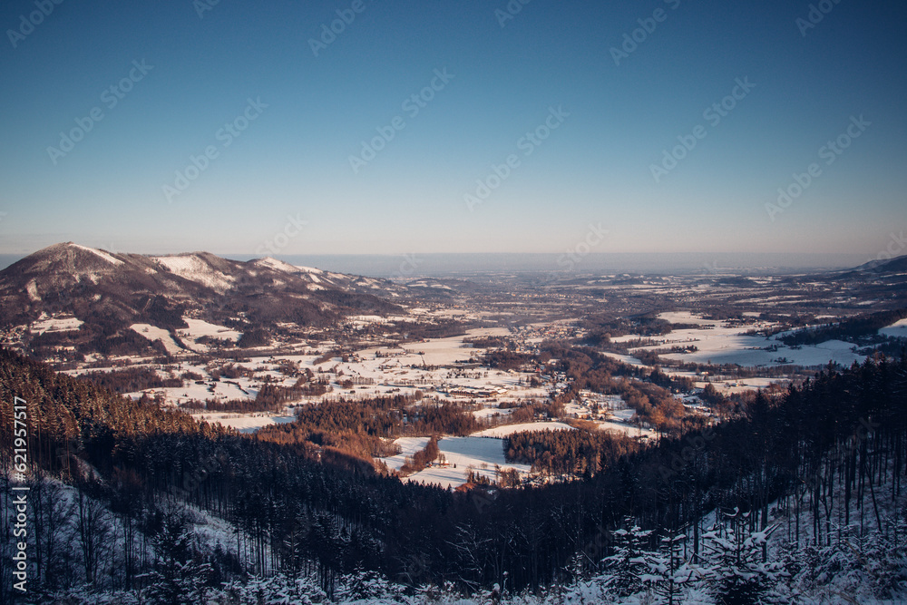 Snowy Beskydy mountains, Czech Republic. Gateway to untouched nature. Frosty morning