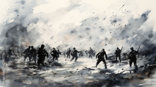 World war II battle scene illustration. AI Generative Art. © W&S Stock
