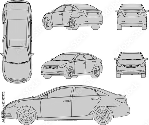 Vector sketch of family city car cartoon illustration for outing