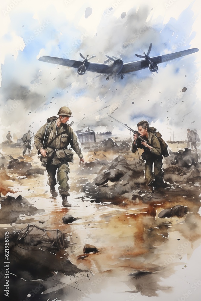 World war II battle scene illustration. AI Generative Art. Stock ...