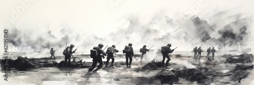 World war II battle scene illustration. AI Generative Art. © W&S Stock