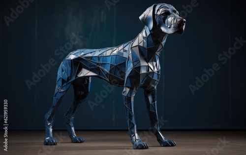 A robotic artificial intelligence blue dog on the black background.