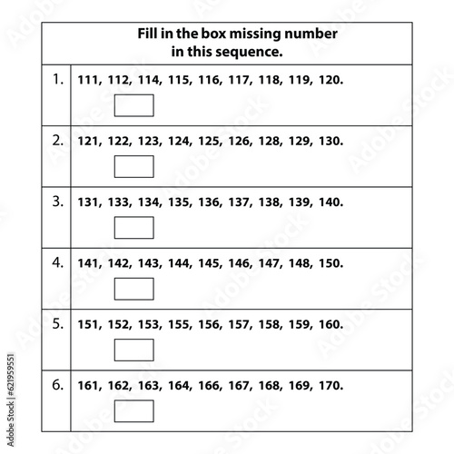Type the missing number worksheet. missing numbers. Fill in the Math on white background. Vector graphic illustration. basic kid learning education