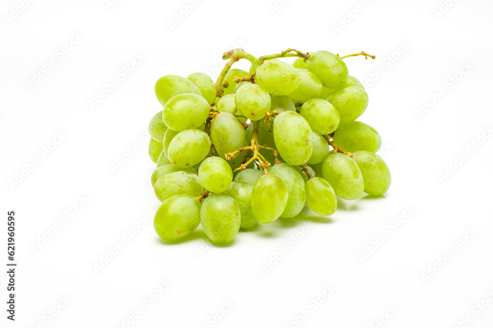 Green Grapes Isolated. Realistic Green Grapes on a White Background.