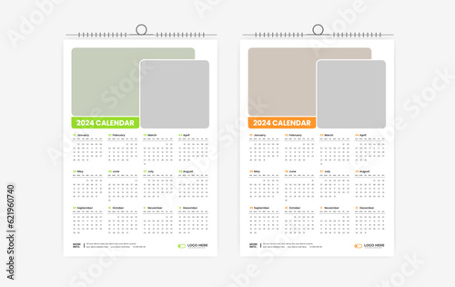 2024 One page wall calendar design template, modern 12 months one page calendar 