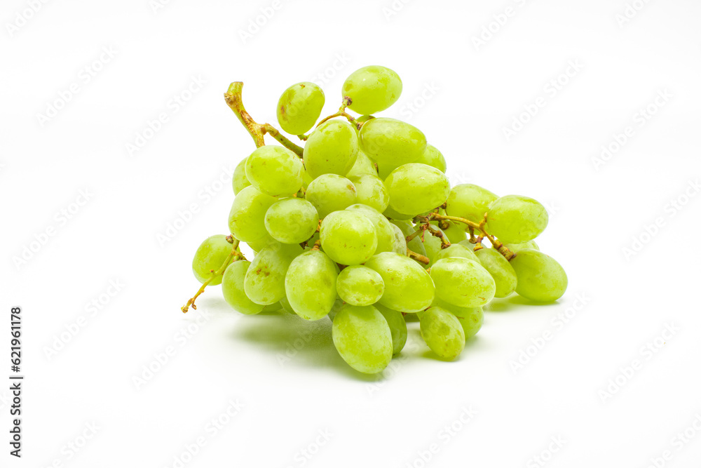 Green Grapes Isolated. Realistic Green Grapes on a White Background.