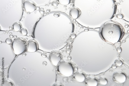Leinwand Poster Close-up of white transparent drops liquid bubbles molecules