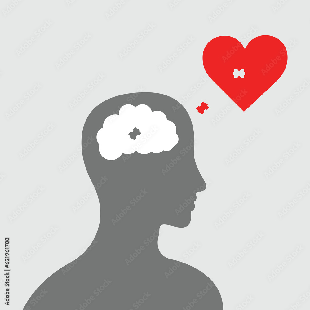 Mental health concept vector illustration. making heart jigsaw in brain, World mental health day. Psychological therapy and treatment flat design. Mental health concept vector illustration. making heart jigsaw in brain, World mental health day. Psychological therapy and treatment flat design.