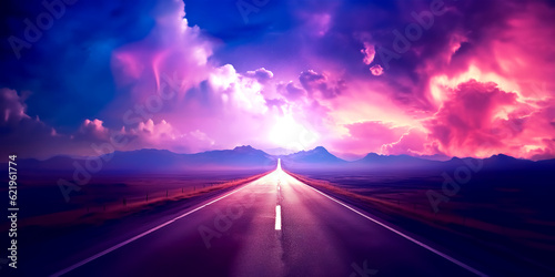 A road leading into an open space with clouds and purple sky © NightTampa