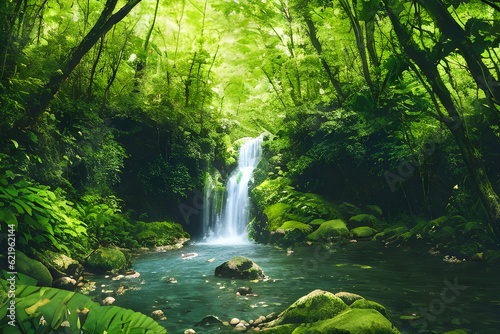 waterfall in the forest. Generative AI