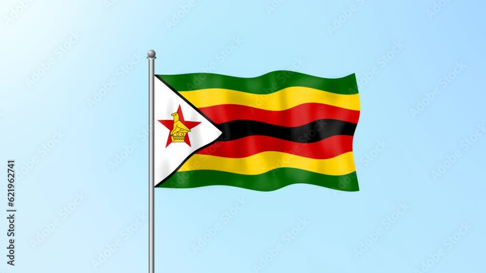 Zimbabwe flag waving on beautiful clean blue sky footage background. 4k