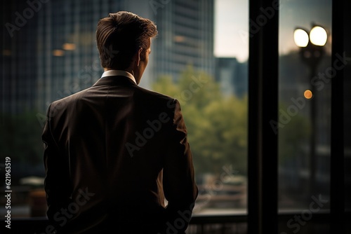 The Silent Leader, Back Turned Businessman in Suit, a Windows Style Portrayal, generative ai