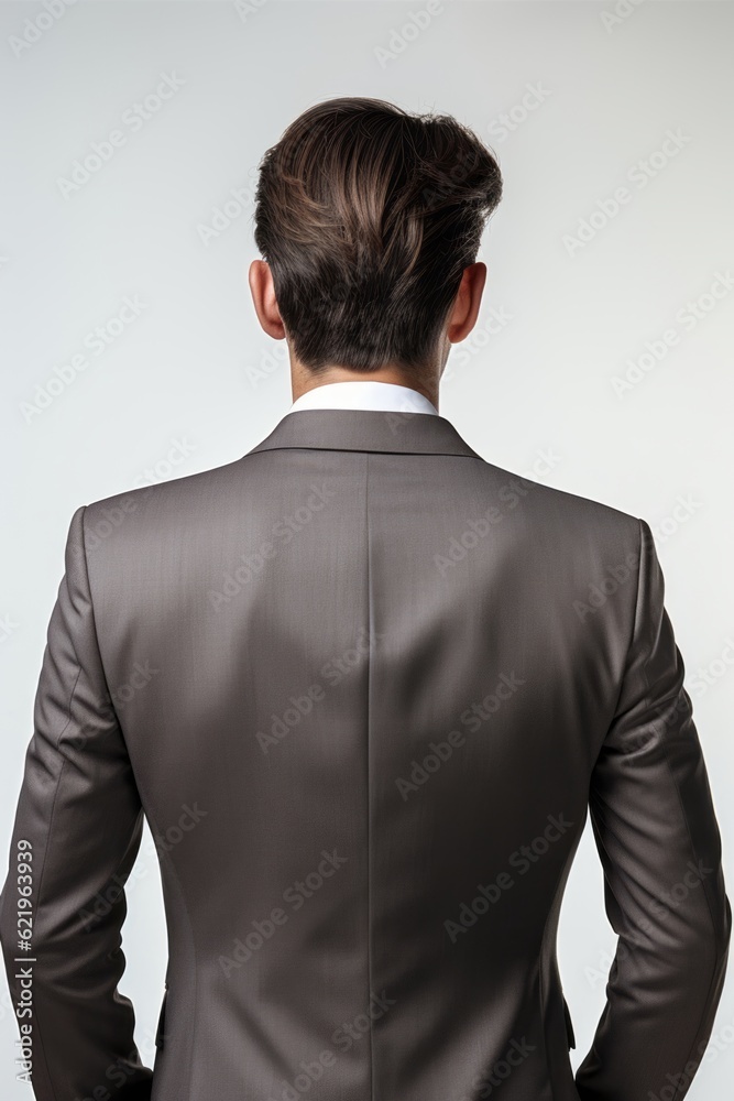 Professional Stance, Man in Business Suit with Back Turned, White Background, generative ai Professional Stance, Man in Business Suit with Back Turned, White Background, generative ai