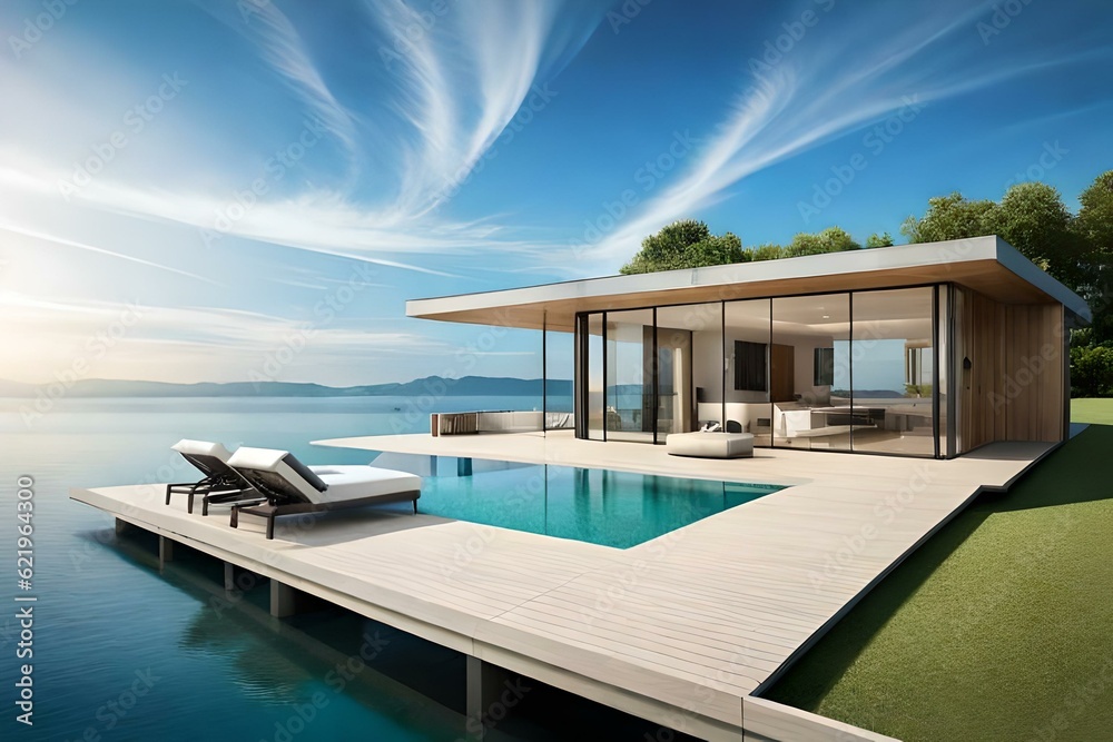 Fototapeta premium a luxury house floating on the beautiful sea