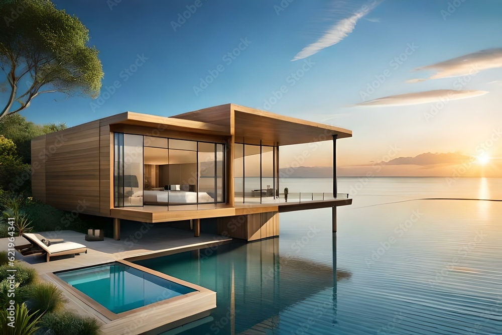 Fototapeta premium a luxury house floating on the beautiful sea