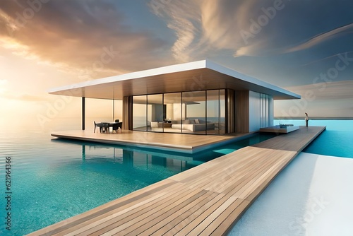a luxury house floating on the beautiful sea