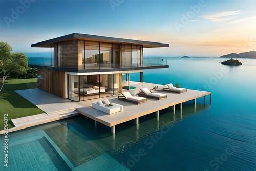 a luxury house floating on the beautiful  sea © hasnain