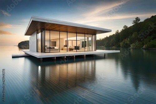 a luxury house floating on the beautiful  sea