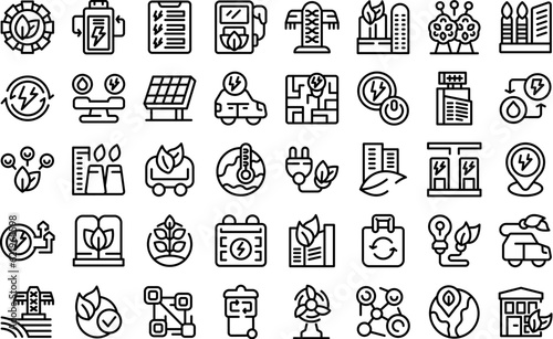 Clean technology icons set outline vector. City eco. Future energy