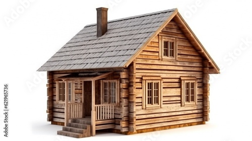 wooden cottage isolated on a transparent background. 3d rendering. Generative AI. © Aga Bak