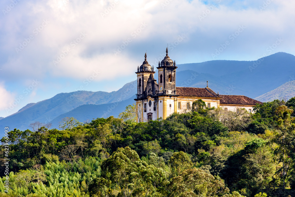 Historic baroque church on top of the hill in the city of Ouro Preto in Minas Gerais