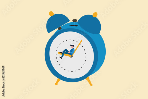 Businessman enjoy on the time running clock. concept of efficiency, Wasted time, and low productivity
